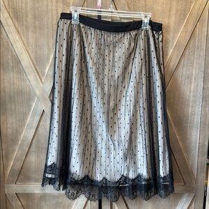 Black Lace Overlay Midi Skirt A-Line Style - Champagne silky underlay size 12